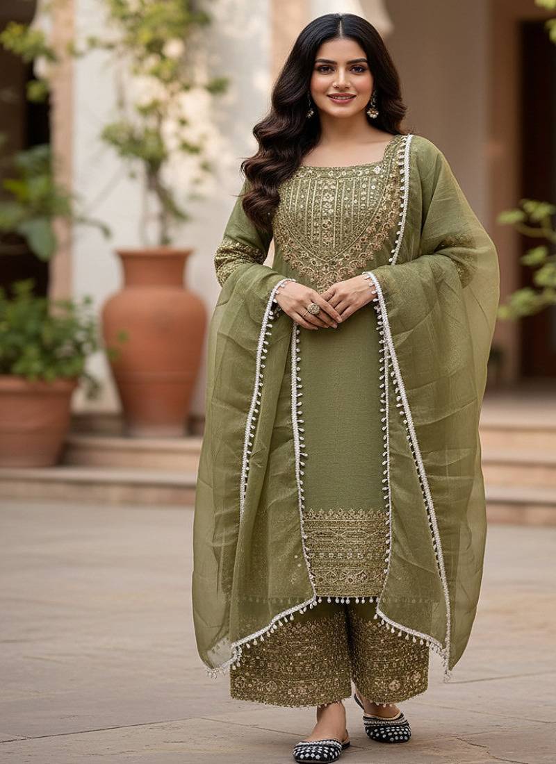 pista crunchy silk salwar suit with embroidery work
