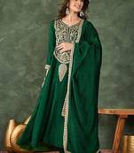 Women's Beautiful Embroidery Work Vichitra Silk Fabric Flared Kurta Pant and Dupatta Set