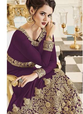 Georgette salwar kameez in purple color with embroidery and crystal stone work 2