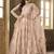 Soft net anarkali party wear salwar kameez in peach color with embroidery and crystal stone work