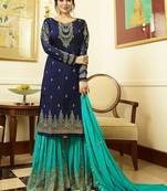 Georgette sharara in blue color with embroidery and crystal stone work