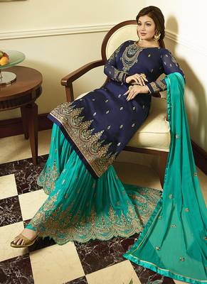 Georgette sharara in blue color with embroidery and crystal stone work 2