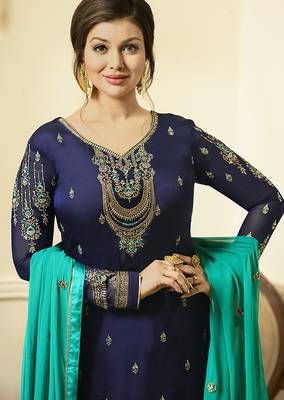 Georgette sharara in blue color with embroidery and crystal stone work 3