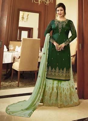 Georgette sharara in green color with embroidery and crystal stone work 1