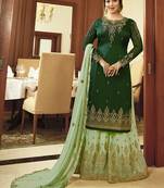 Georgette sharara in green color with embroidery and crystal stone work