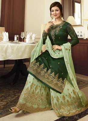 Georgette sharara in green color with embroidery and crystal stone work 2