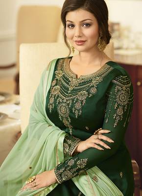 Georgette sharara in green color with embroidery and crystal stone work 3