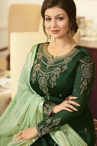 Georgette sharara in green color with embroidery and crystal stone work