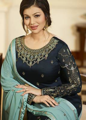 Georgette sharara in blue color with embroidery and crystal stone work 2