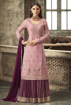 Georgette sharara in pink color with embroidery and crystal stone work 1
