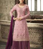 Georgette sharara in pink color with embroidery and crystal stone work