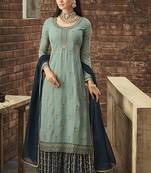 Georgette sharara in sky blue color with embroidery and crystal stone work