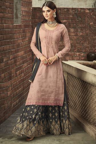 Georgette sharara in pink color with embroidery and crystal stone work