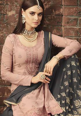 Georgette sharara in pink color with embroidery and crystal stone work 2