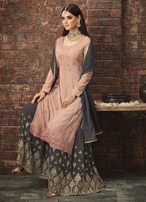 Georgette sharara in pink color with embroidery and crystal stone work 3