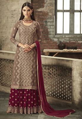 Georgette sharara in brown color with embroidery and crystal stone work 1