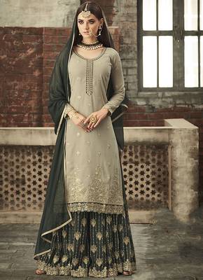 Georgette sharara in grey color with embroidery and crystal stone work 1