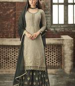 Georgette sharara in grey color with embroidery and crystal stone work