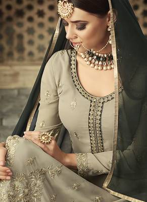 Georgette sharara in grey color with embroidery and crystal stone work 2