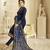 Satin georgette salwar kameez in blue color with embroidery and crystal stone work