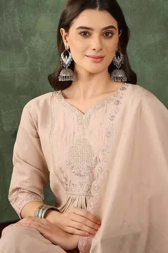 Women's Beautiful Embroidery Work Silk Fabric Straight Kurta Palazzo and Dupatta Set