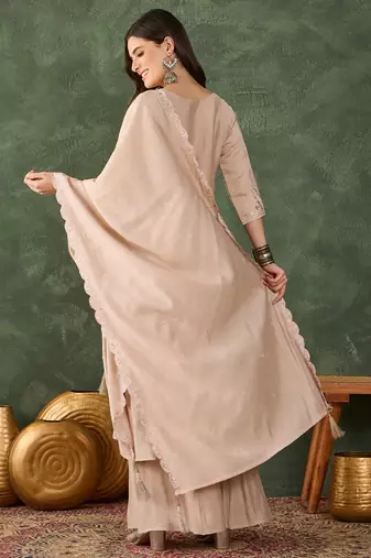 Women's Beautiful Embroidery Work Silk Fabric Straight Kurta Palazzo and Dupatta Set