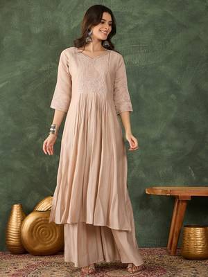 Women's Beautiful Embroidery Work Silk Fabric Straight Kurta Palazzo and Dupatta Set 5