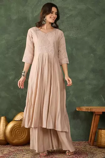 Women's Beautiful Embroidery Work Silk Fabric Straight Kurta Palazzo and Dupatta Set