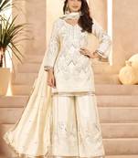 Sparkling Off-White Sequins Chinon Festival Wear Palazzo Suit