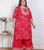  plus size women's red cotton gota work kurta with palazzo