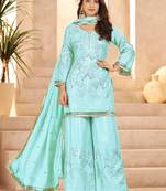 Enchanting Sky-Blue Mirror Work Chinon Traditional Palazzo Suit