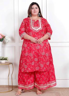  plus size women's red cotton gota work kurta with palazzo 3