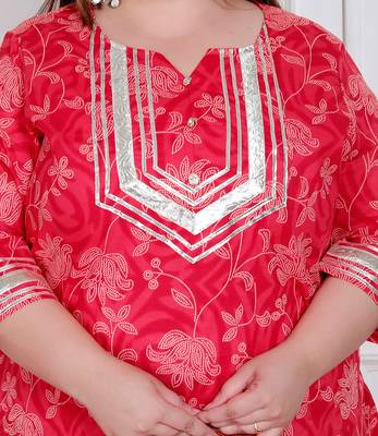  plus size women's red cotton gota work kurta with palazzo 4
