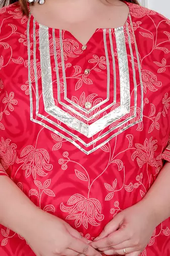  plus size women's red cotton gota work kurta with palazzo