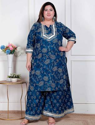  plus size women's cotton floral printed v-neck kurta with flared palazzo 1