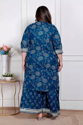  plus size women's cotton floral printed v-neck kurta with flared palazzo