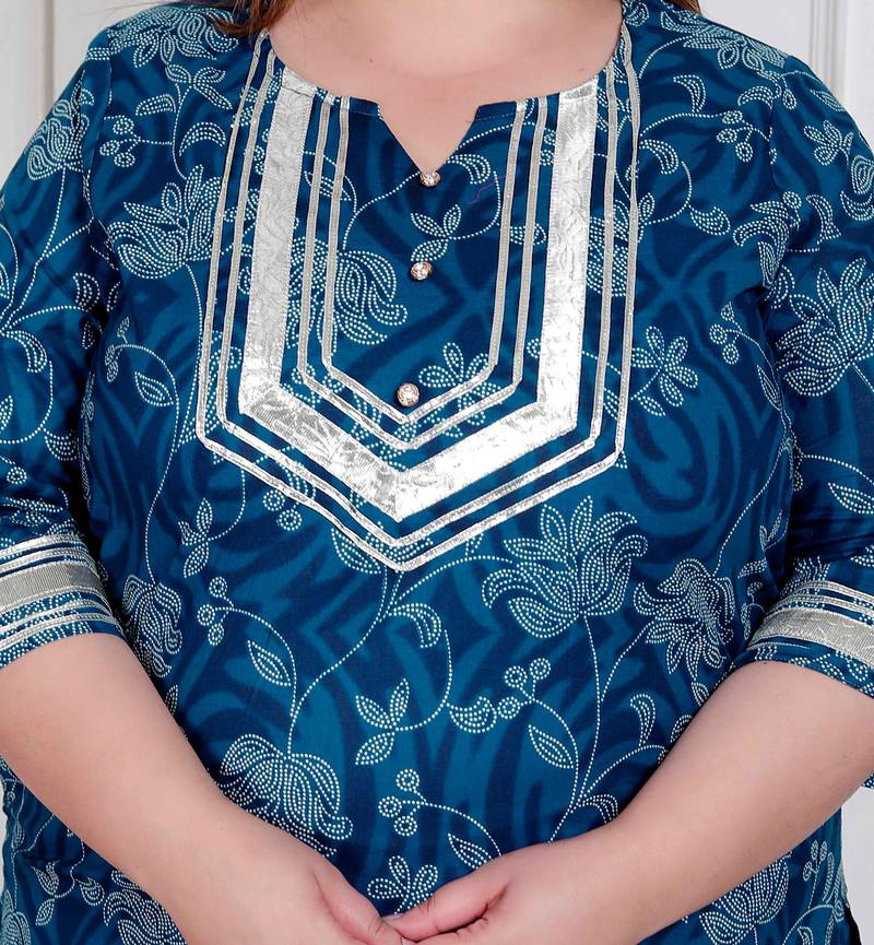  plus size women's cotton floral printed v-neck kurta with flared palazzo