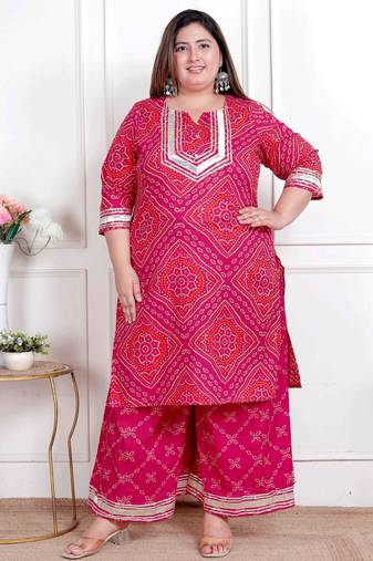  plus size women's embellished ethnic cotton kurta with palazzo
