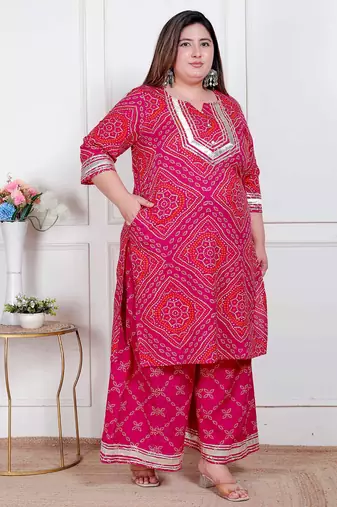  plus size women's embellished ethnic cotton kurta with palazzo