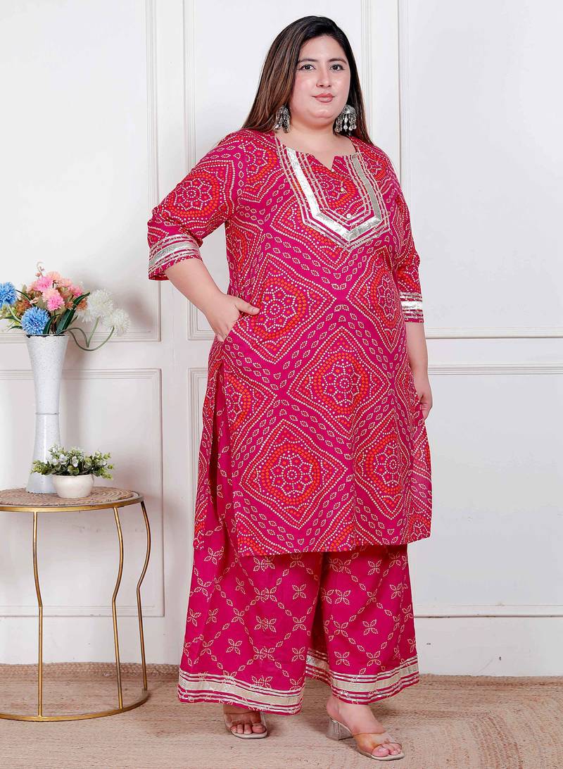  plus size women's embellished ethnic cotton kurta with palazzo
