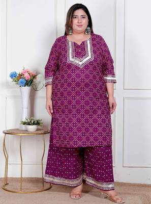  plus size women cotton magenta gota work kurta with flared palazzo 1
