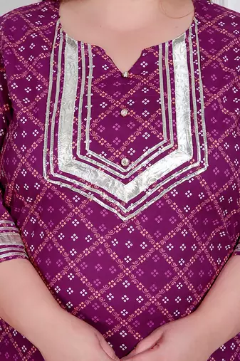  plus size women cotton magenta gota work kurta with flared palazzo