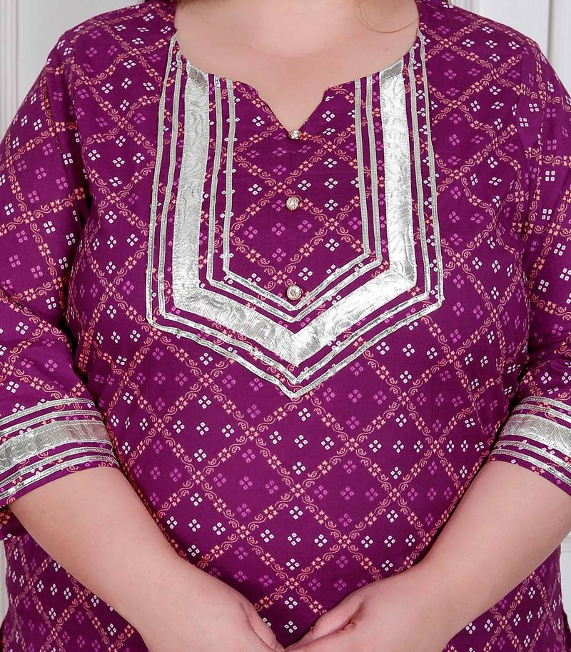  plus size women cotton magenta gota work kurta with flared palazzo