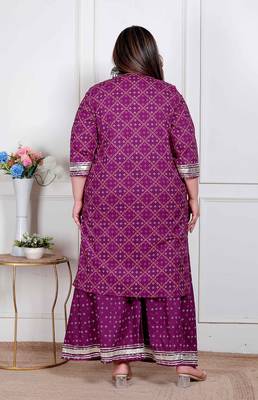  plus size women cotton magenta gota work kurta with flared palazzo 4