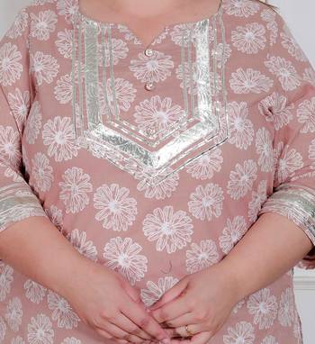  plus size women brown floral printed straight ethnic kurta with palazzo 3