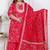  plus size red floral print embroidered cotton straight kurta with palazzo & dupatta