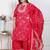  plus size red floral print embroidered cotton straight kurta with palazzo & dupatta