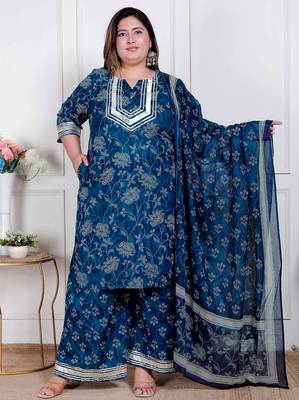  plus size women's gota patti cotton kurta paired with palazzo and dupatta 1