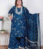  plus size women's gota patti cotton kurta paired with palazzo and dupatta