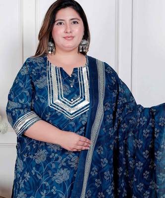  plus size women's gota patti cotton kurta paired with palazzo and dupatta 3